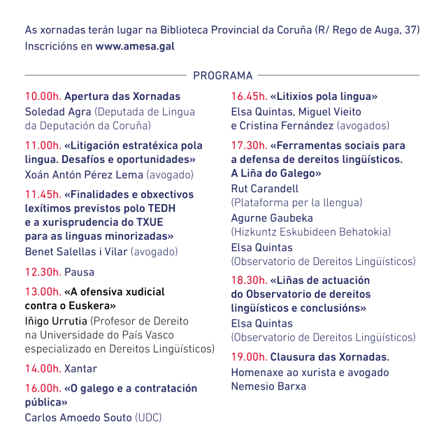 A litigación estratéxica como vía de avance para os dereitos lingüísticos, a debate nunha xornada organizada pola Deputación e A Mesa